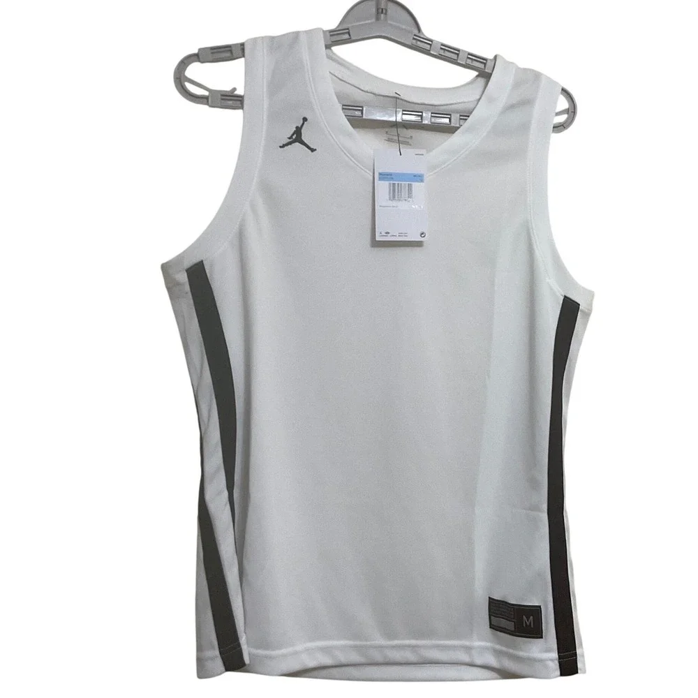 Jordan Basketball Jersey Mens M White NEW Side Stripe V-Neck Performance Tank